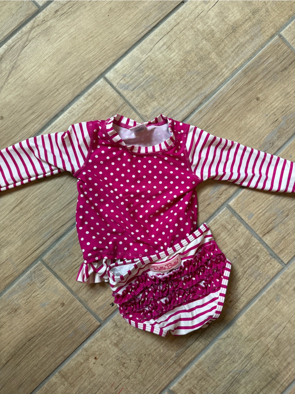 Girls Pink Polka Dot Rash Guard Swimsuit Set